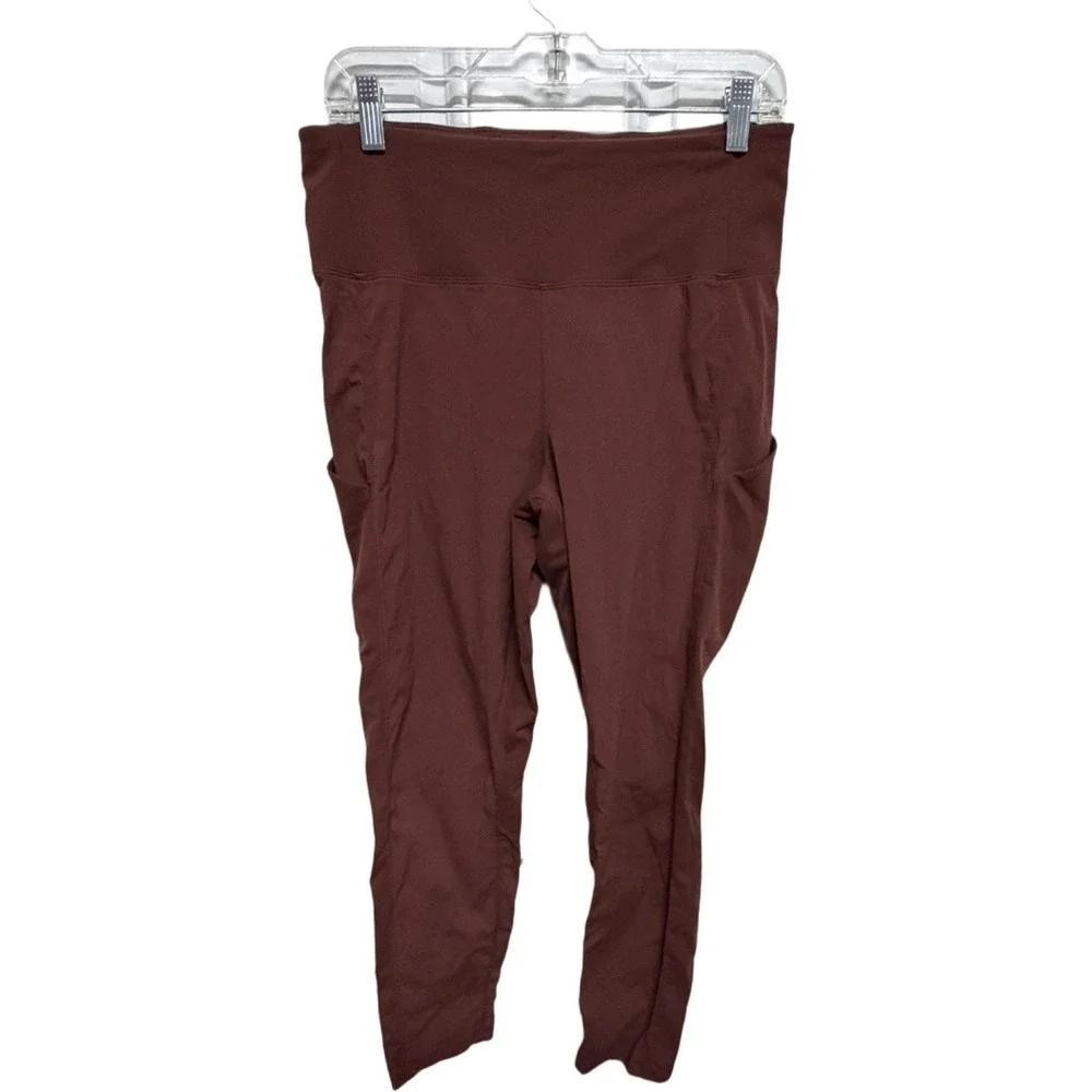 Athleta Trekkie Hybrid Crop Tight Size 8 Cognac Brown High Rise Pocket Athletic